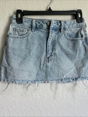PacSun Light Blue Denim Mini Skirt with Frayed Hem